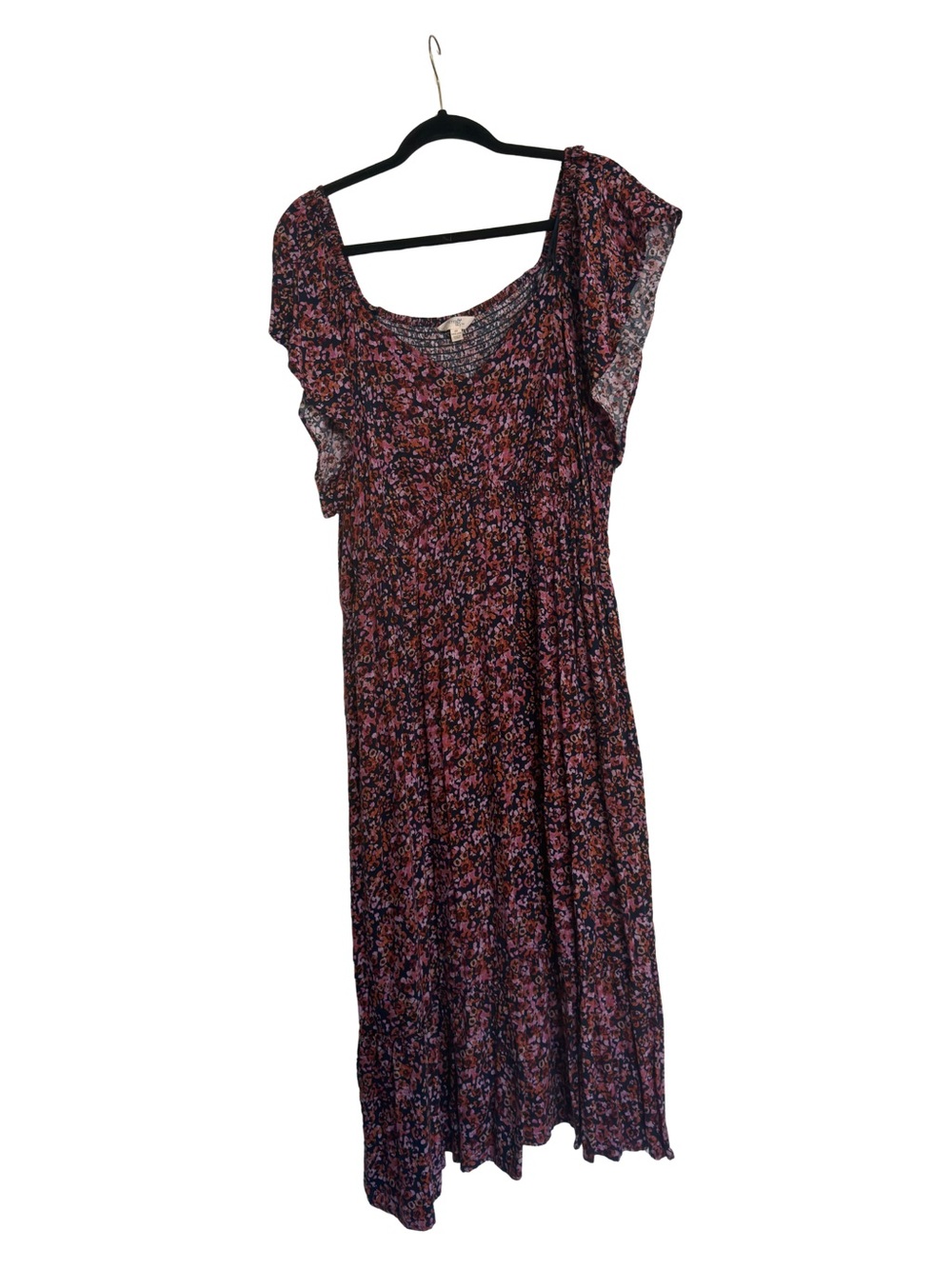 Plus size Floral Midi Dress in Burgundy and Pink